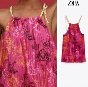 Zara X Disney Stories Collection Pink Pleated Halter Top NEW